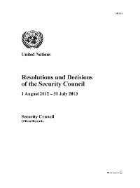 Resolutions and Decisions of the Security Council 2012-2013