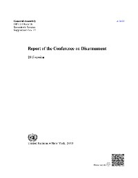 Report of the Conference on Disarmament: 2015 Session